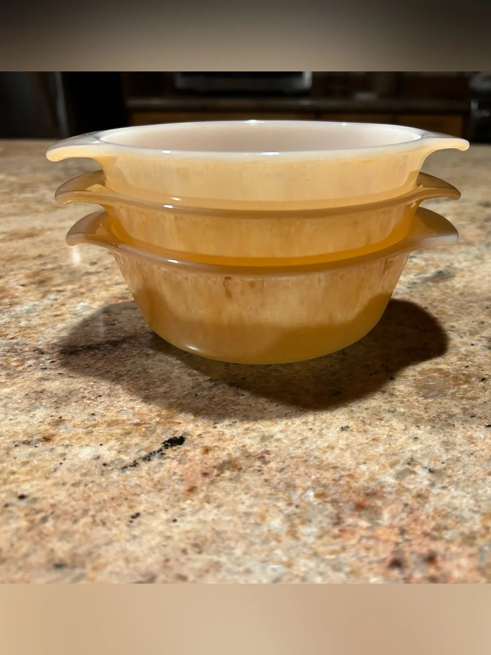 Anchor Hocking Fire King #472 Peach iridescent Lusterware 12oz Bake Set of (3)
